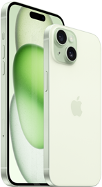 iPhone 15 Plus 6,7" et iPhone 15 6,1" montrés côte à côte pour faire ressortir la différence de taille.