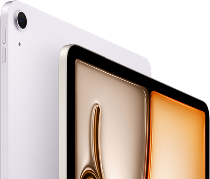 iPad Air, coloris mauve, face avant, face arrière, caméra arrière grand-angle 12 MP dans le coin supérieur gauche