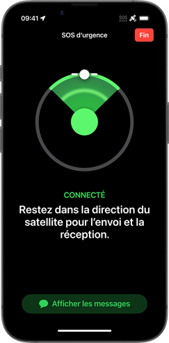 Démonstration de la fonctionnalité SOS d’urgence par satellite sur un iPhone 16e