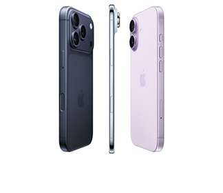 iPhone&nbsp;17e rose pastel avec Porte-cartes en tissage fin violet nuit, iPhone&nbsp;17e noir avec coque en silicone noire avec chargeur MagSafe, iPhone&nbsp;17e blanc dans une coque transparente avec MagSafe