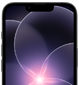 Vue partielle d’un iPhone 17e noir en mode portrait mettant en avant l’écran résistant affichant un fond d’écran avec une fleur violette en design Liquid Glass