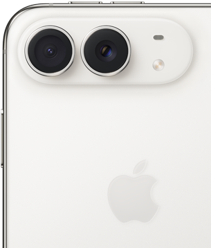 Le dos à gauche affiche un logo Apple, un système à deux caméras et un flash