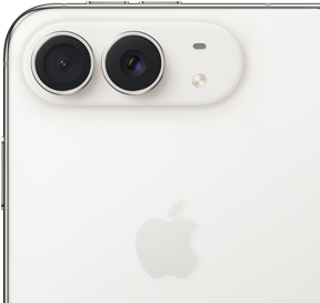Le dos à gauche affiche un logo Apple, un système à deux caméras et un flash