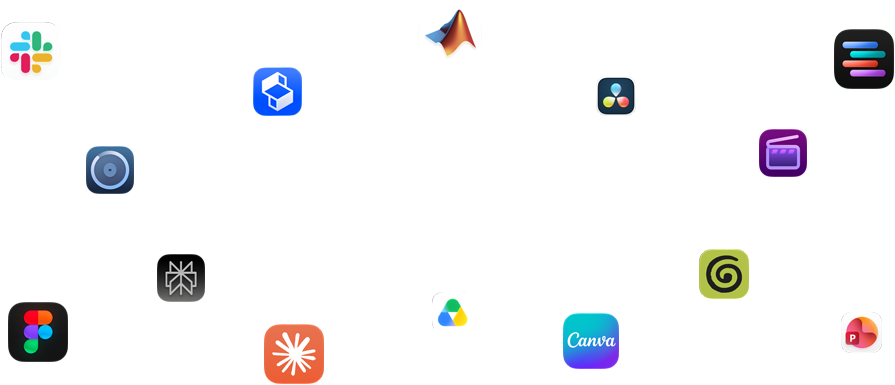 Différents glyphes d’apps sont disposés autour du texte suivant : Vos apps décollent sur macOS