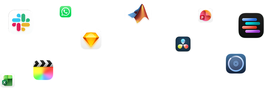 Plusieurs glyphes d'apps sont disposés autour du texte suivant : Et vos apps pro décollent