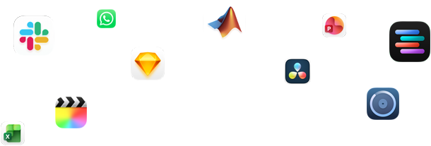 Plusieurs glyphes d'apps sont disposés autour du texte suivant : Et vos apps pro décollent