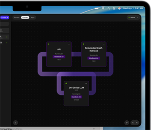 MacBook Air, écran affichant un flux de travail d’un grand modèle de langage sur WebAI