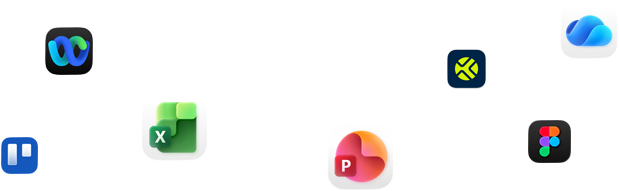 Une variété d’icônes d’apps dispersées, dont Webex, Microsoft Excel, Figma et d’autres