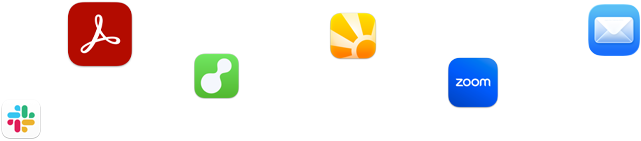 Une variété d’icônes d’apps dispersées, dont Slack, Zoom, Mail et d’autres