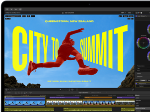 Écran de MacBook Air affichant un montage vidéo pour mettre en avant les capacités de la puce M5