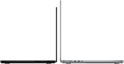 MacBook Pro 14 pouces et 16 pouces dos à dos, mettant en évidence la différence de taille et la finesse du profil